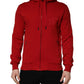 Dolce & Gabbana Red Embroidered Logo Hooded Full Zip Sweater