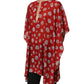 Dolce & Gabbana Red Floral V-neck Polyester Kaftan Blouse Top