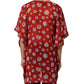 Dolce & Gabbana Red Floral V-neck Polyester Kaftan Blouse Top
