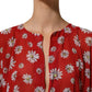 Dolce & Gabbana Red Floral V-neck Polyester Kaftan Blouse Top