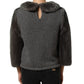 Dolce & Gabbana Dark Gray Mink Fur Round Collar Blouse Top
