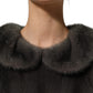 Dolce & Gabbana Dark Gray Mink Fur Round Collar Blouse Top