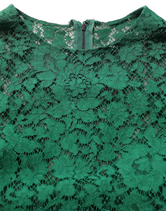 Dolce & Gabbana Green Floral Lace Round Neck Blouse Top