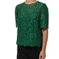 Dolce & Gabbana Green Floral Lace Round Neck Blouse Top