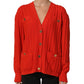 Celine Red Wool Knit ButtonEmbellished Cardigan Sweater