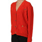 Celine Red Wool Knit ButtonEmbellished Cardigan Sweater