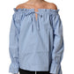 L'Autre Chose Light Blue Cotton Off Shoulder Long Sleeves Top