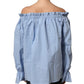 L'Autre Chose Light Blue Cotton Off Shoulder Long Sleeves Top