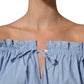 L'Autre Chose Light Blue Cotton Off Shoulder Long Sleeves Top