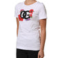 Dolce & Gabbana White Floral Logo Cotton Round Neck T-shirt