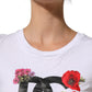 Dolce & Gabbana White Floral Logo Cotton Round Neck T-shirt