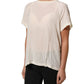 PINKO Off White Silk Sheer Round Neck Short Sleeves Blouse Top