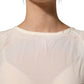 PINKO Off White Silk Sheer Round Neck Short Sleeves Blouse Top