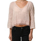 PINK MEMORIES Light Pink Linen V-Neck Long Sleeves Blouse Top