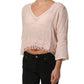 PINK MEMORIES Light Pink Linen V-Neck Long Sleeves Blouse Top