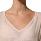 PINK MEMORIES Light Pink Linen V-Neck Long Sleeves Blouse Top