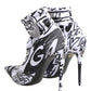Dolce & Gabbana White Graffiti Stretch Ankle Boots Shoes