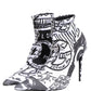 Dolce & Gabbana White Graffiti Stretch Ankle Boots Shoes