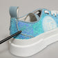 Dolce & Gabbana Blue White Sequin Logo Low Top Sneakers Shoes
