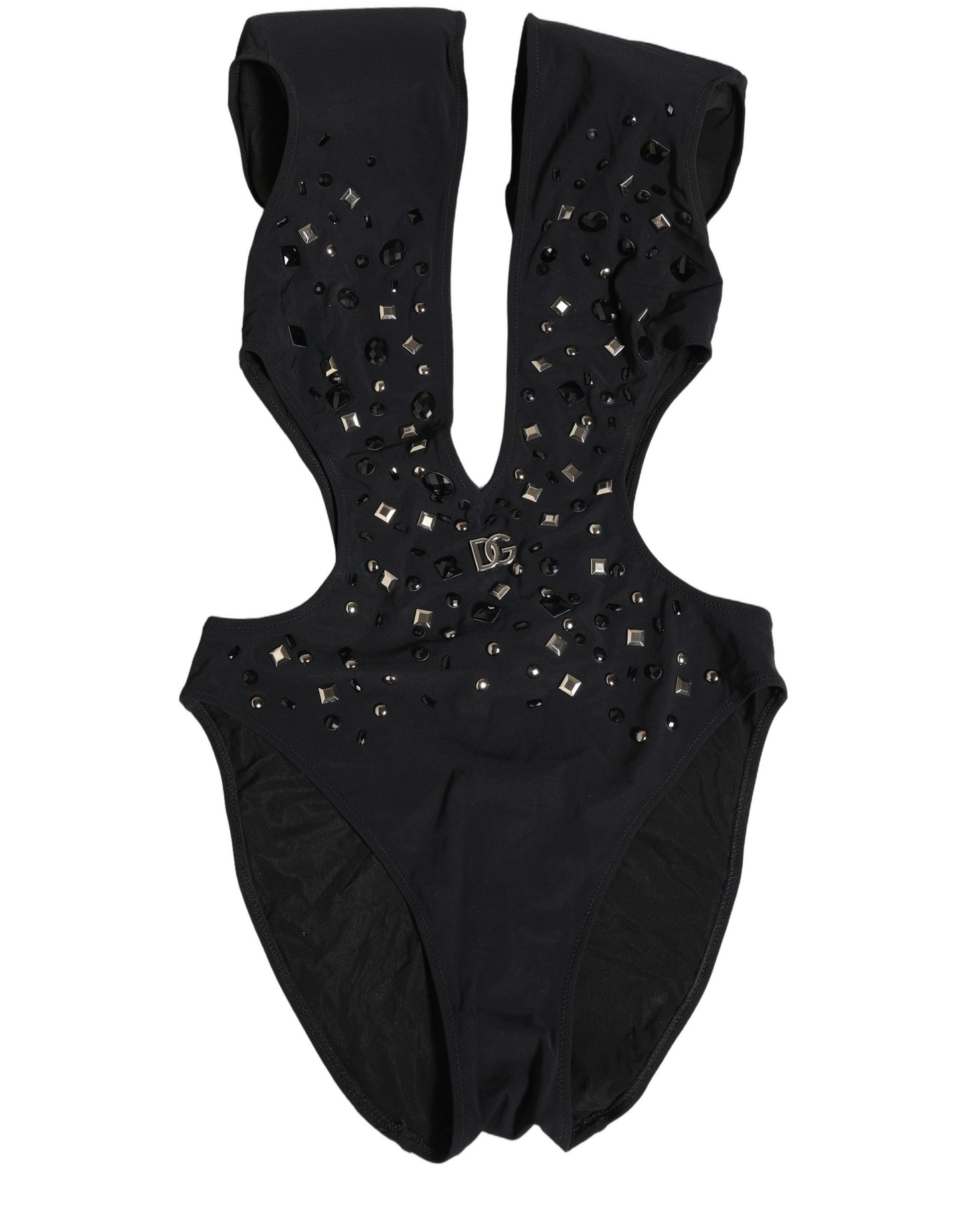 Dolce & Gabbana Black Logo Embellished Cutout One Piece Swimwear