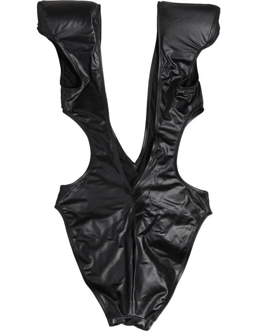 Dolce & Gabbana Black Deep V-Neck Cutout One Piece Swimwear