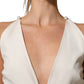 Atos Lombardini White Black Plunging Neck Sleeveless Bodysuit Dress