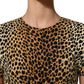 Dolce & Gabbana Brown Leopard Print Silk Sheath Midi Dress