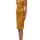 Dolce & Gabbana Gold Silk Ruched Bodycon Sheath Midi Dress