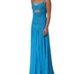 Dolce & Gabbana Blue Nylon Pleated Chiffon CutOut Gown Dress
