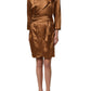Emporio Armani Brown Satin Acetate Wrap Sheath Mini Belted Dress