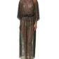 Dolce & Gabbana Black Rhinestone Mesh Turtleneck Maxi Dress