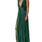 Dolce & Gabbana Metallic Green Sleeveless Plissé Gown Dress