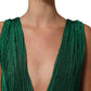 Dolce & Gabbana Metallic Green Sleeveless Plissé Gown Dress