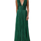 Dolce & Gabbana Metallic Green Sleeveless Plissé Gown Dress