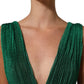 Dolce & Gabbana Metallic Green Sleeveless Plissé Gown Dress