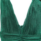 Dolce & Gabbana Metallic Green Sleeveless Plissé Gown Dress