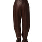 Dolce & Gabbana Brown Leather High Waist Tapered Leg Pants