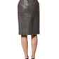 Dolce & Gabbana Gray Leather High Waist Pencil Cut Midi Skirt
