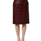 Dolce & Gabbana Burgundy Leather High Waist Pencil Midi Skirt