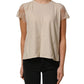 PINK MEMORIES Beige Cotton Lace Detailing Round Neck Top