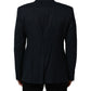 Dolce & Gabbana Blue Wool Logo Single Breasted Coat Jacket