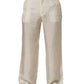 Dolce & Gabbana Off White Silk Straight Wide Leg Trouser Pants
