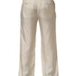 Dolce & Gabbana Off White Silk Straight Wide Leg Trouser Pants