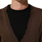 Dolce & Gabbana Brown Flax Buttoned V-neck Pullover Sweater