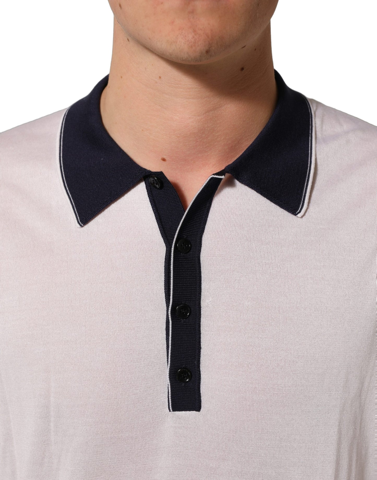 Dolce & Gabbana White Silk Collared Henley Pullover Sweater