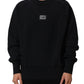 Dolce & Gabbana Black Logo Plaque Cotton Crew Neck Pullover Sweater