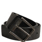 Dolce & Gabbana Black Leather Brushed Metal Buckle Men Belt
