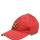 Dolce & Gabbana Men Red Cotton DG Logo Plaque Baseball Cap Hat