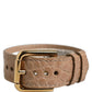 Dolce & Gabbana Brown Embossed Leather Gold Buckle Belt Strap Bracelet