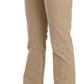 Just Cavalli Beige Cotton Mid Waist Straight Trousers Pants
